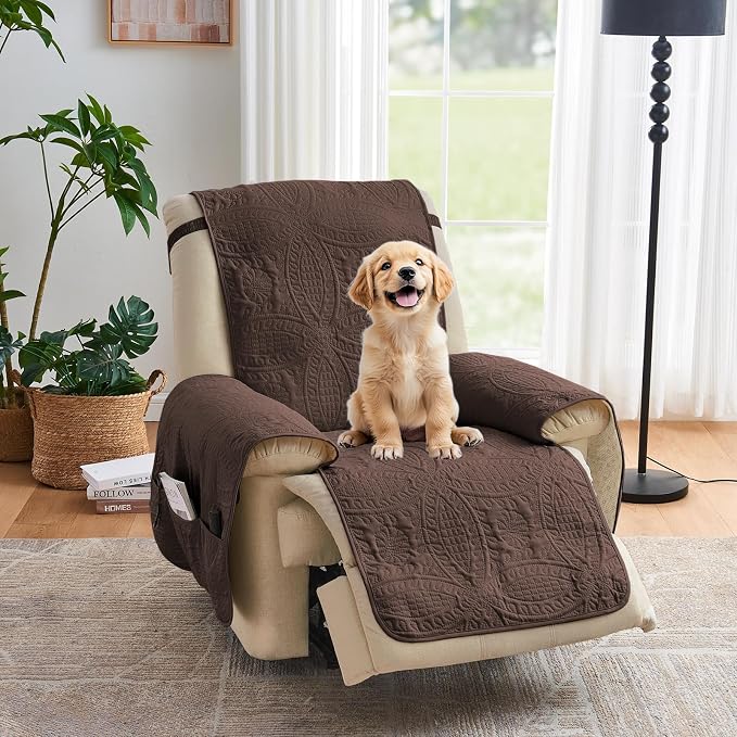 Brown Recliner TV Chair Covers, Quilted Décor Water-Repellent Medium Lazy Boy by Pamhaven
