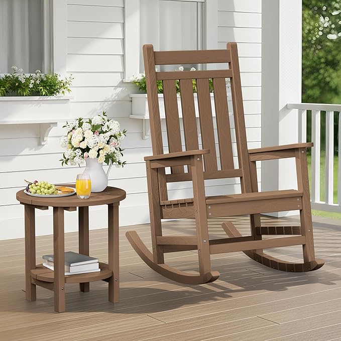 SERWALL Round Outdoor Side Table Set of 2, HDPE Small Adirondack Double End - Image 2