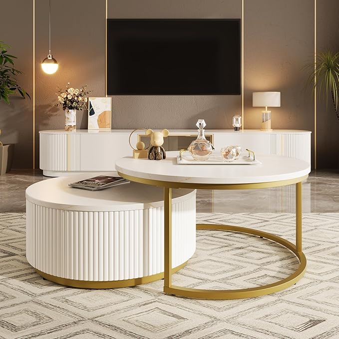 Modern Round Nesting Coffee Table Fluted by Flieks