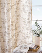 Extra Long Taupe Vintage Floral Linen Curtains Farmhouse 2 Panels | Elisa - Image 9
