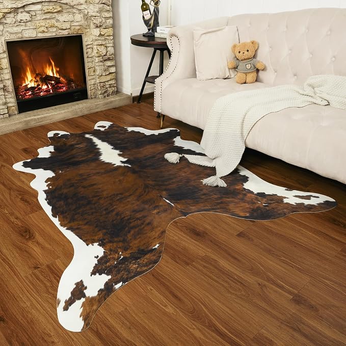 Faux Cowhide Rug, Animal Cow Hide Rug, 7 x 6.2 Ft Black and Brown | Premium - Image 7