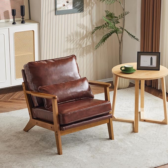 VINGLI Solid Wood Wide Armrests Accent Chair, Upholstered Mid Century Modern - Image 9