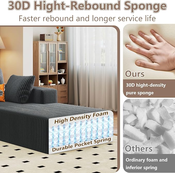 95" Cloud Sectional Couch U-Shaped Chaise - Image 3