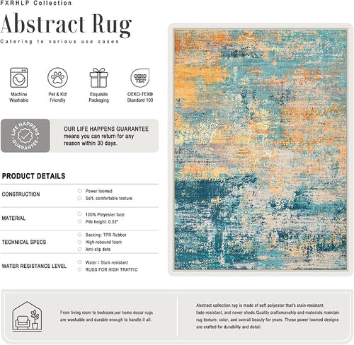 10x14 Area Rug Living Room: Modern Washable Soft Carpet Rosy Haze | - Image 2