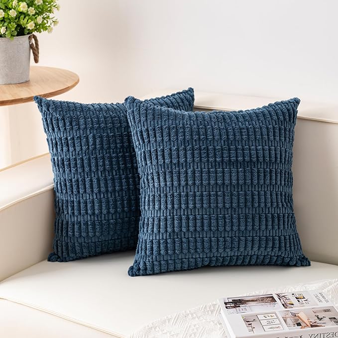 Aegero Pack of 2 Corduroy Decorative Throw Pillow Covers 16x16 Inch, Teal | by Unknown