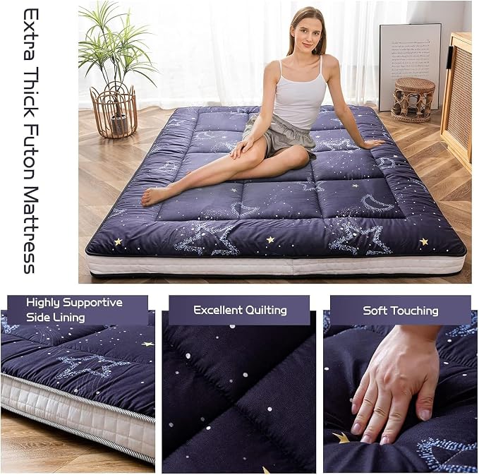 MAXYOYO Black Moon and Star Futon Mattress, Padded Japanese Floor Mattress - Image 3