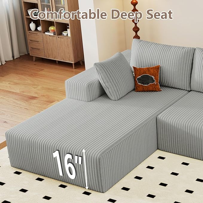 95" Cloud Sectional Couch with L-Shape Chaise, Modular Comfy Sofa Chaise Longue - Image 8