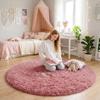 Amdrebio Blush Pink Small Round Furry Rug 3Ft - Image 8