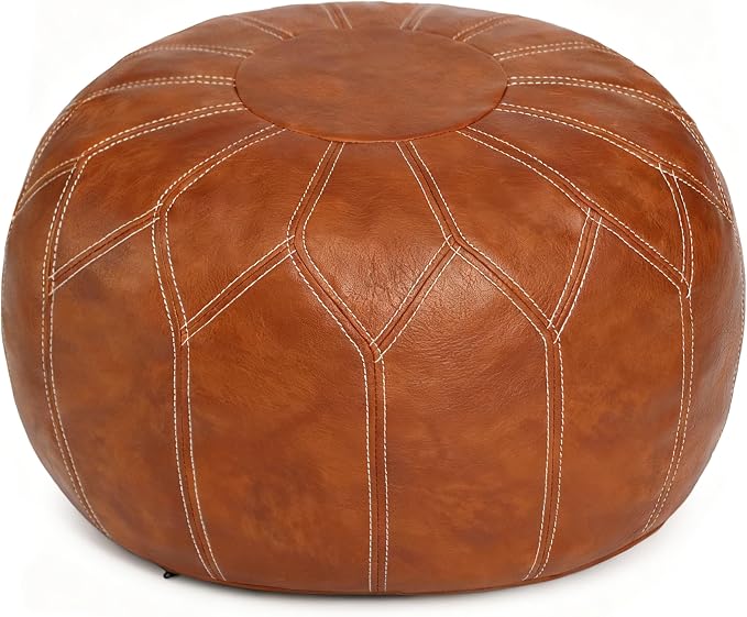 Thgonwid Unstuffed Moroccan Faux Leather Pouf Ottoman by Thgonwid