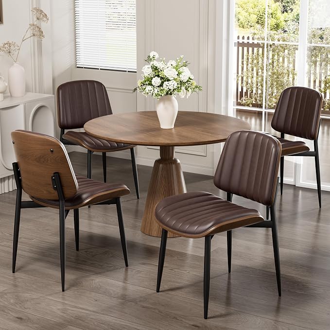 REONEY Dining Chairs Set of 4, Mid-Century Modern Upholstered PU Leather Chairs by REONEY