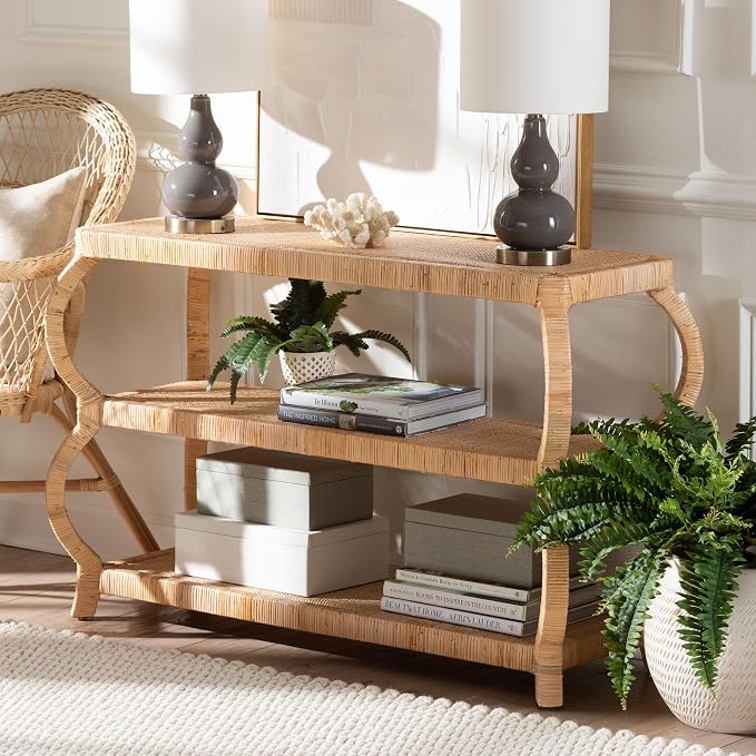 Bali & pari Dalida Bohemian Natural Rattan 3-Tier Console Table - Image 2