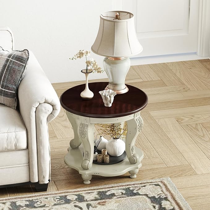 LKTART Round End Table, Victorian Vintage End Tables - Image 5