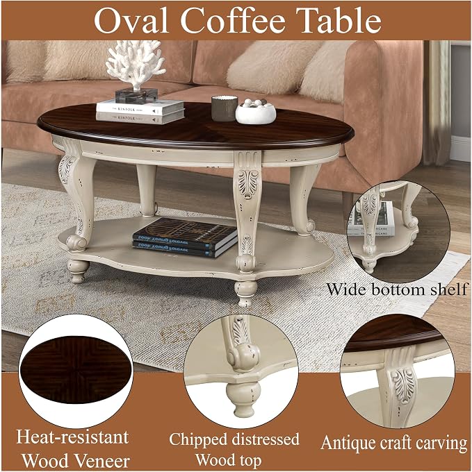 3-Piece Traditional Solid Wood Table Set, Vintage Table Set of 3 Includes 1 - Image 3
