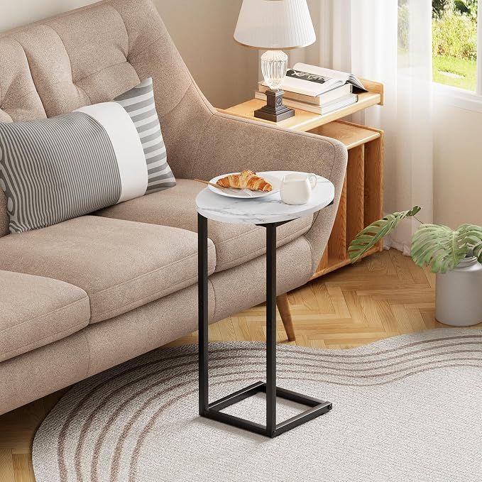 C Shaped End Side Table, Small Oval Couch Sofa Table - Image 7