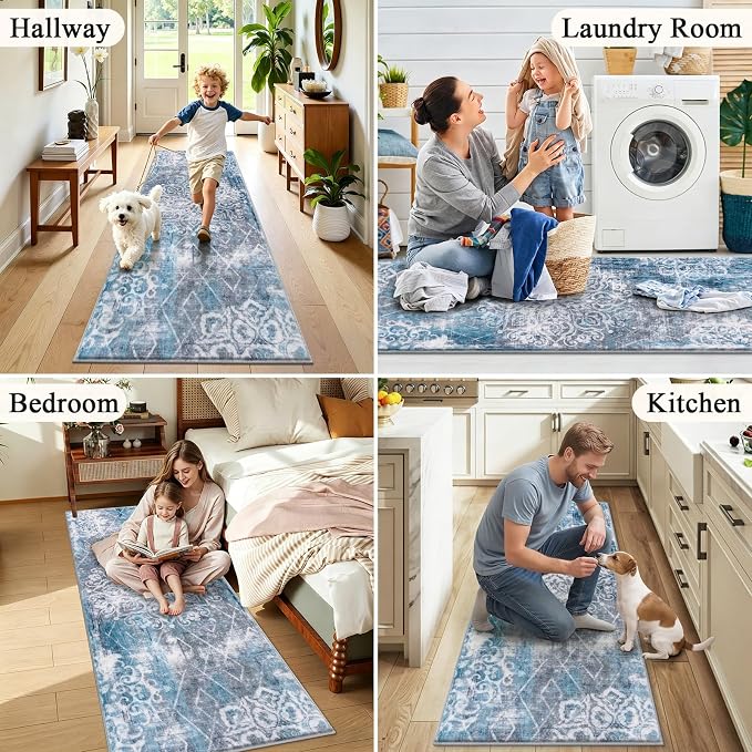 HEBE Hallway Runner Rug 2'x5', Washable Non Slip Kitchen Rug Runner | Soft Boho - Image 6