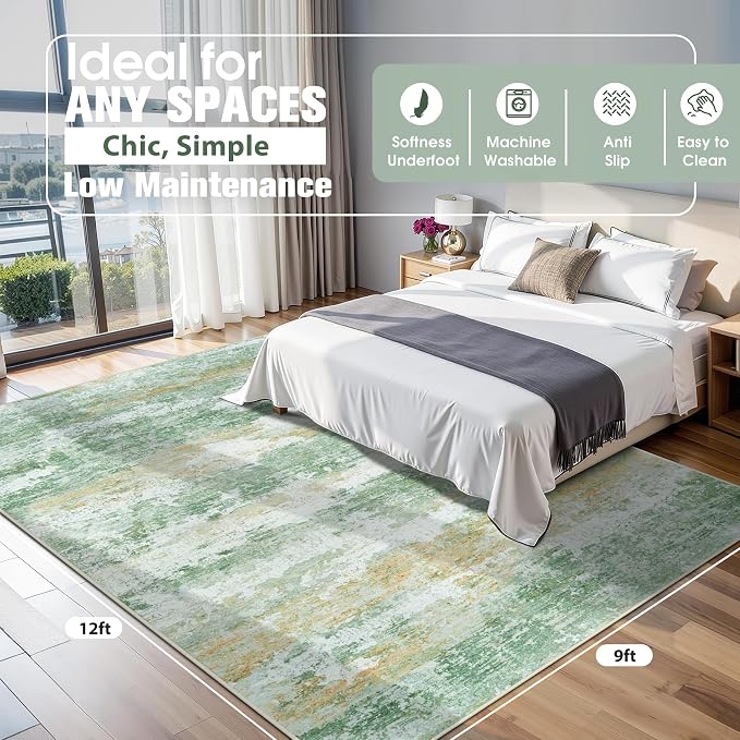Aelenmu 9x12 Area Rugs for Living Room Washable Bedroom Dining Room Green | - Image 2