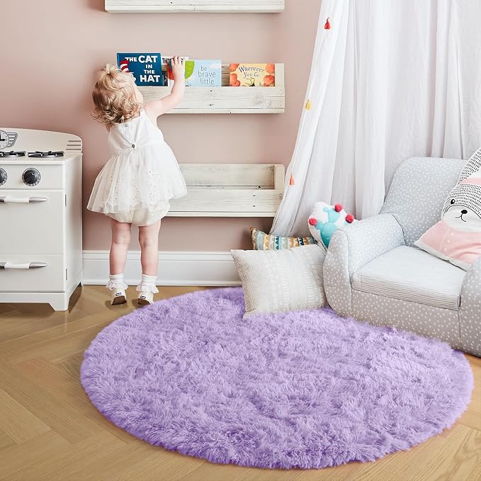 Amdrebio Light Purple Lavender Small Round Rug 3Ft - Image 2