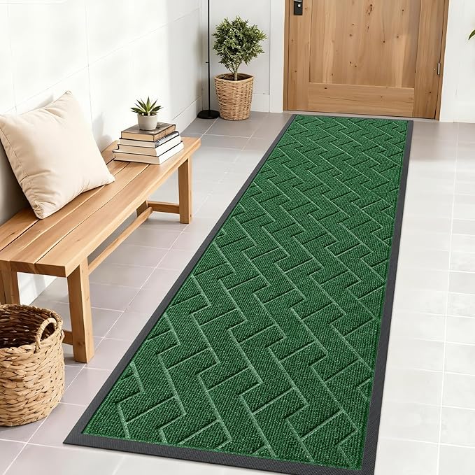 OLANLY Front Door Mat Outside 71x23, All-Season Absorbent Rubber Doormat | Green by OLANLY