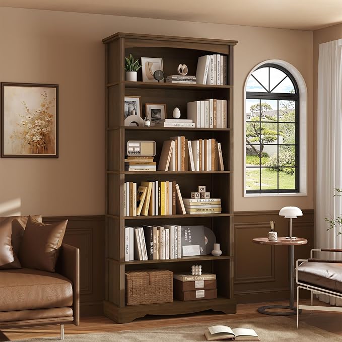 TVU 6-Tier Wooden Bookshelf, 76 Inch Tall Bookshelf - Image 2