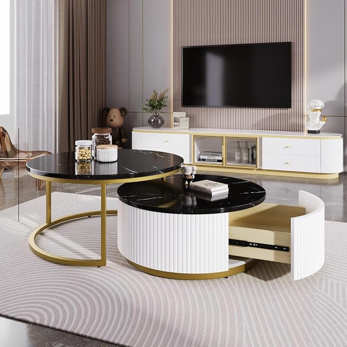 27.6" Modern Round Nesting Coffee Table Fluted - Image 6