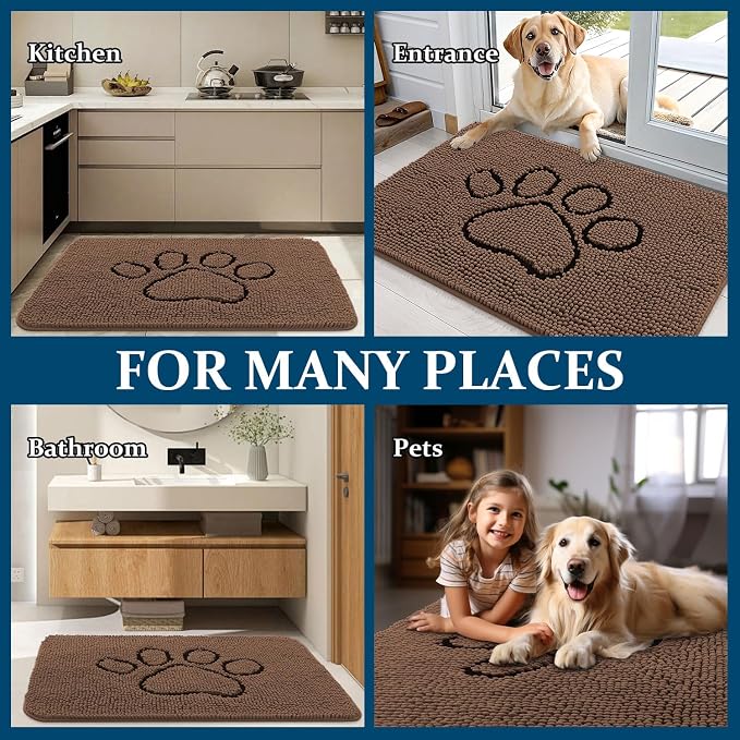OLANLY Dog Door Mat for Muddy Paws 36x24, Paw Print Design Chenille Mud Mat | - Image 8