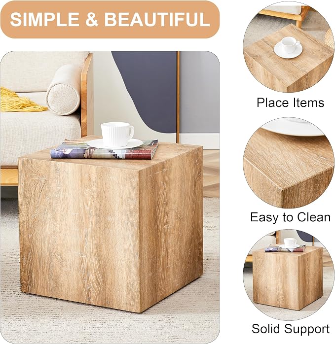 16'' Cube Coffee Table with Wood Grain Pattern, Square No Assembly End Table - Image 5