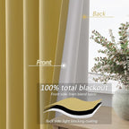 Yellow 100% Blackout Linen Curtains 90 Inch Length 2 Panels Set - Image 3