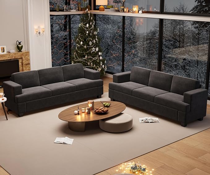 YOUDENOVA 2 Piece Set Comfy Sofa Couch, 2 3-Seater Sofa by YOUDENOVA
