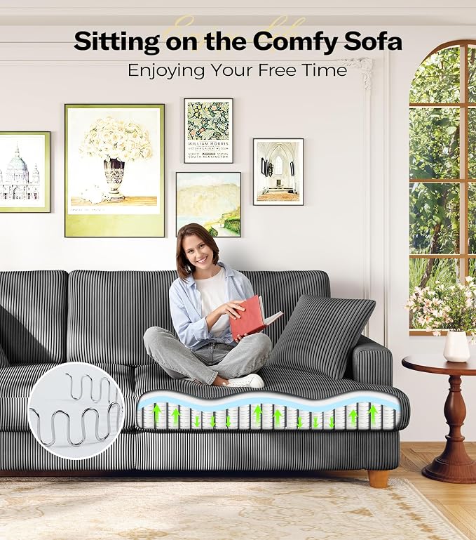 Kidirect 87in Corduroy Couch, Sofa No Tool Assembly, Comfy Couches - Image 8