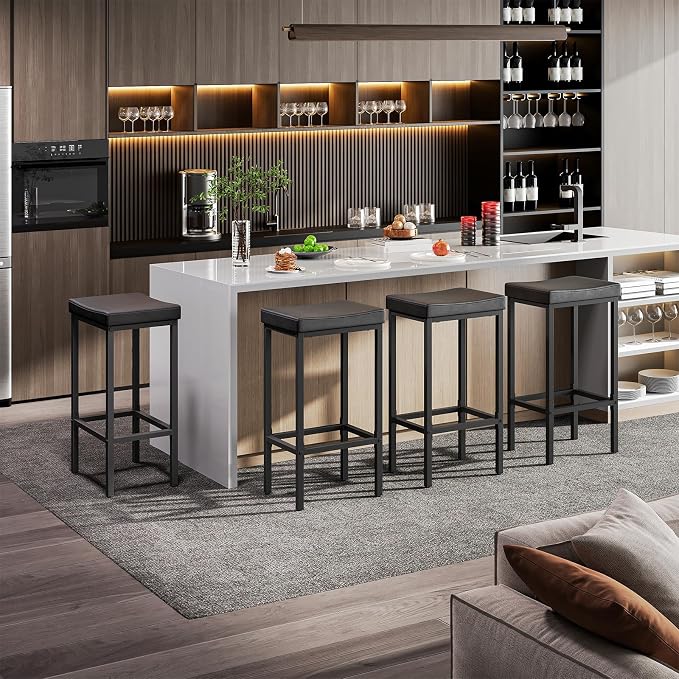 HOOBRO Bar Stools, Counter Height Stools, Saddle Barstools - Image 7