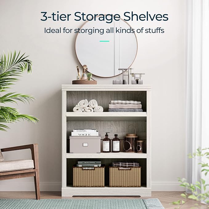 LINSY HOME 3-Tier Bookcase, Small Bookshelf Wood Display Storage Shelves - Image 4