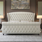 AMERLIFE California King Size Platform Bed Frame, Velvet Upholstered Sleigh Bed - Image 3