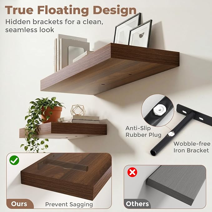 12 inch Deep Floating Shelves for Wall, 24 inch Wide Engineered Wood Wall - Image 4