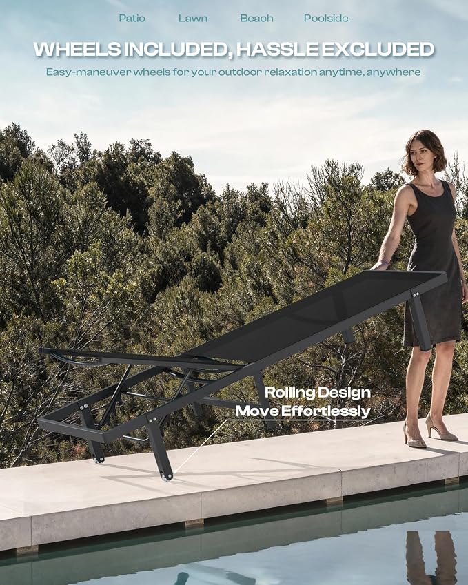 Aluminum Outdoor Lounge Chairs Set of 2, Pool Lounge Chairs - Image 4