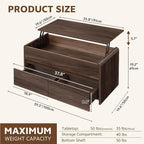 Coffee Table Lift Top with 2 Drawers, 40 Inch Multi-Function Coffee Table with - Image 2