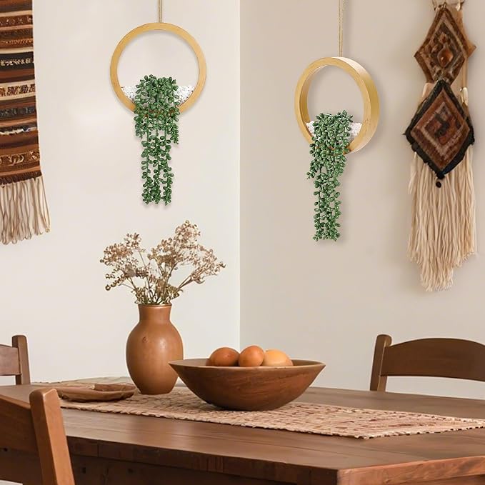 Der Rose 2 Pack Boho Wall Decor Fake Plants 15" Hanging Artificial Succulents - Image 5