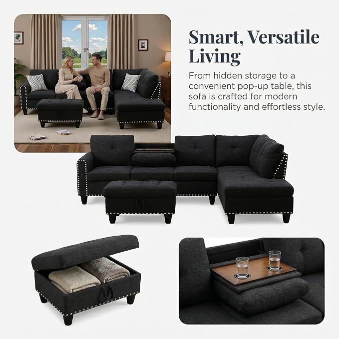 97.5" L Shaped Couch Set Linen, Modular Sectional Couches - Image 4