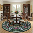 PLHXFR Round Area Rug Living Room: 8 ft Floral Washable Carpet Dark Green | - Image 3
