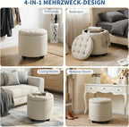 Furniliving Modern Round Storage Ottoman, Button Tufted Ottoman Foot Stools - Image 4
