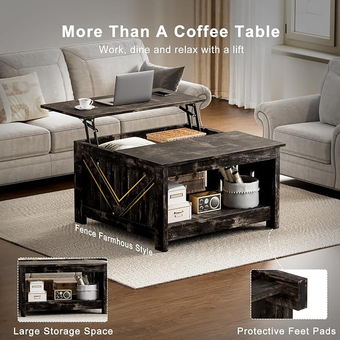 FABATO Lift Top Coffee Table, 31.5" Farmhouse Coffee Tables - Image 5