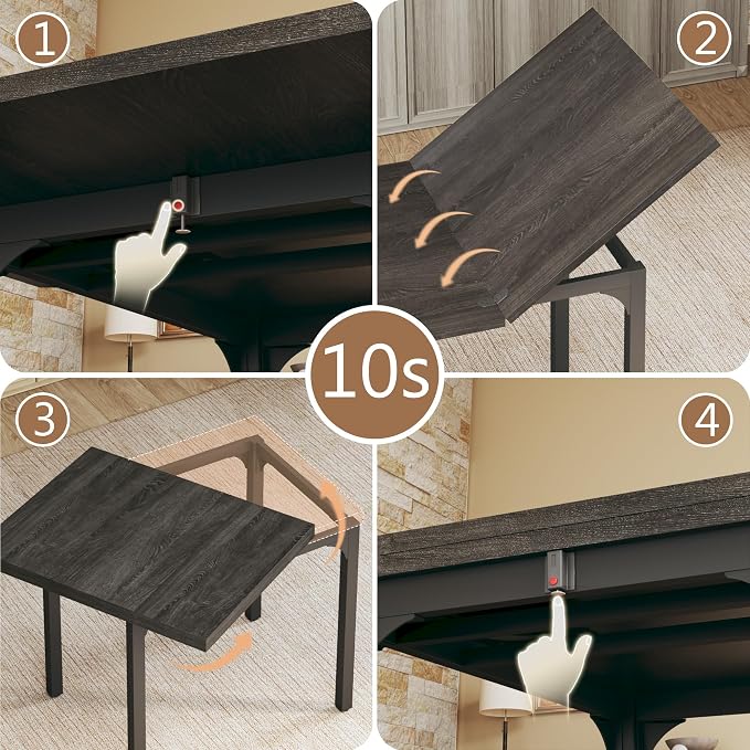 HUAHUU Dining Table Set for 4, Extendable Kitchen Table Cushion Chairs Set of 4 - Image 8