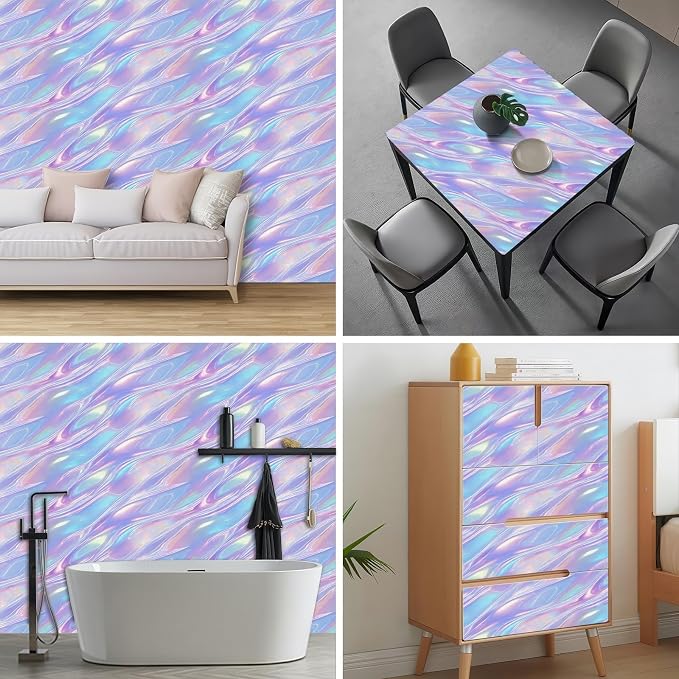 HOMETITUTE Pastel Iridescent Flow Wave Wallpaper Peel and Stick Contact Paper - Image 8