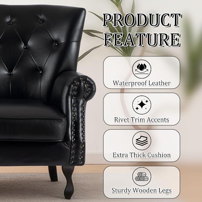 Modern Faux Leather Accent Chair, Upholstered Mid-Century Armchair - Image 7