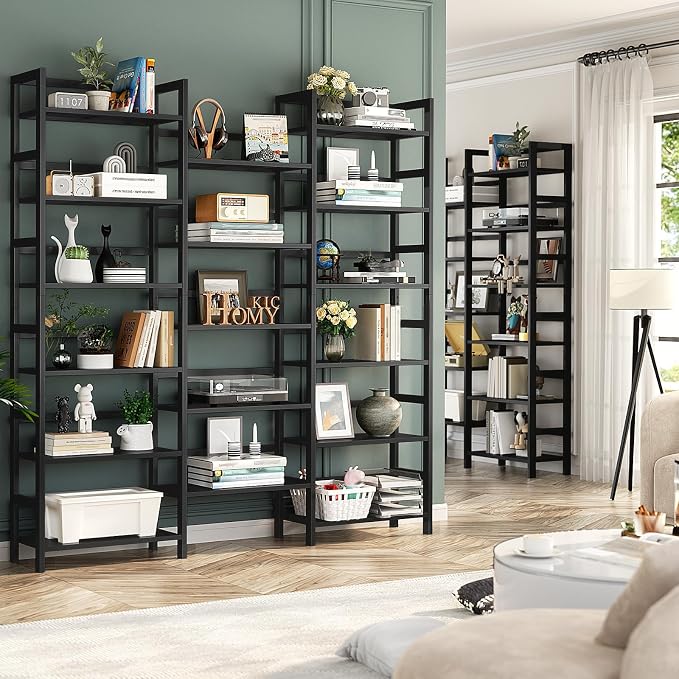 Homykic Bamboo Bookshelf, 71” Tall Triple Wide Bookcase - Image 4