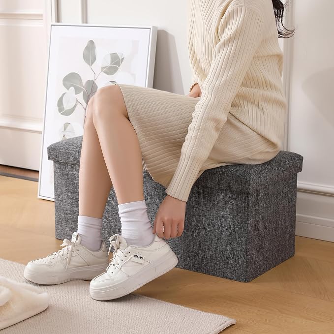 Storage Ottoman Bench Foldable Seat Footrest Shoe Bench End of Bed Storage - Image 5