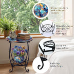 Cinnvoice Outdoor Side Table Round Small Mosaic Patio Accent Indoor End Plant - Image 5