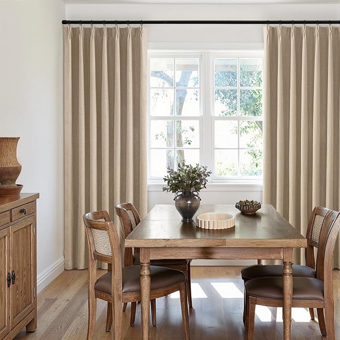 MIULEE Taupe Pinch Pleated 100% Blackout Linen Curtains 40x84 Inches | Room - Image 7