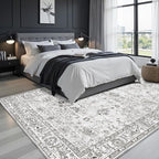 Grey Floral Area Rug 8x10 for Living Room Bedroom | Non Slip; Stain Resistant; - Image 3