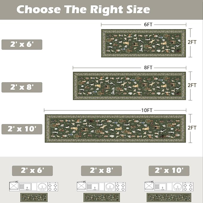 Dark Green Hallway Runner Rug 2x10 - Image 2