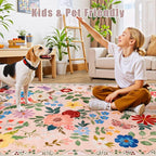 PLHXFR Area Rug Living Room: 5x7 Floral Washable Boho Soft Carpet Beige | - Image 8